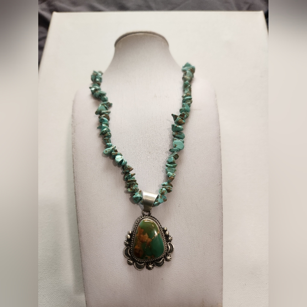 Signed E. M. Linkin Sterling Turquoise Pendant And Necklace